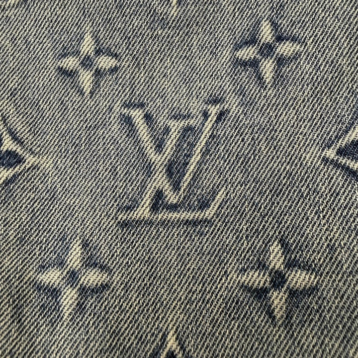 極美品▼ルイヴィトン 23AW MONOGRAM DENIM WORK S/S SHIRT モノグラムエンボス ロゴプレート 半袖 ウォッシュデニムジャケット L 正規品
