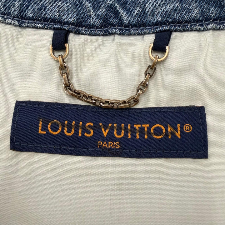 極美品▼ルイヴィトン 23AW MONOGRAM DENIM WORK S/S SHIRT モノグラムエンボス ロゴプレート 半袖 ウォッシュデニムジャケット L 正規品