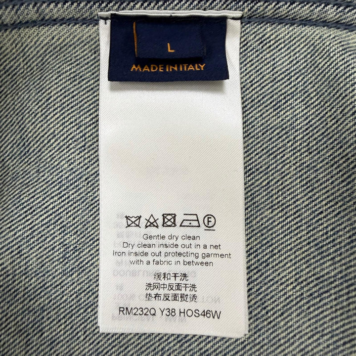 極美品▼ルイヴィトン 23AW MONOGRAM DENIM WORK S/S SHIRT モノグラムエンボス ロゴプレート 半袖 ウォッシュデニムジャケット L 正規品