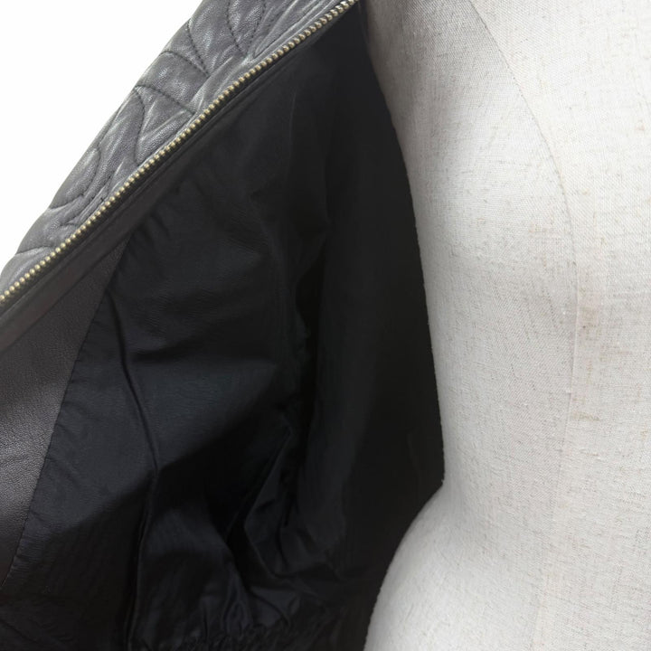 美品☆LOEWE ロエベ ロング丈 ZIP UP 総柄デザイン キルティング レザー コート ブラック 42 イタリア製 レディース