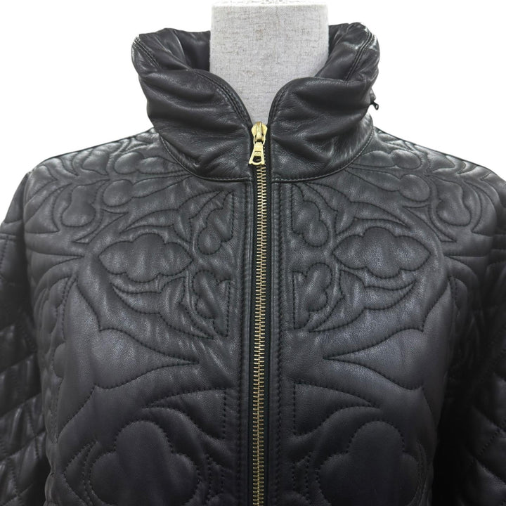 美品☆LOEWE ロエベ ロング丈 ZIP UP 総柄デザイン キルティング レザー コート ブラック 42 イタリア製 レディース