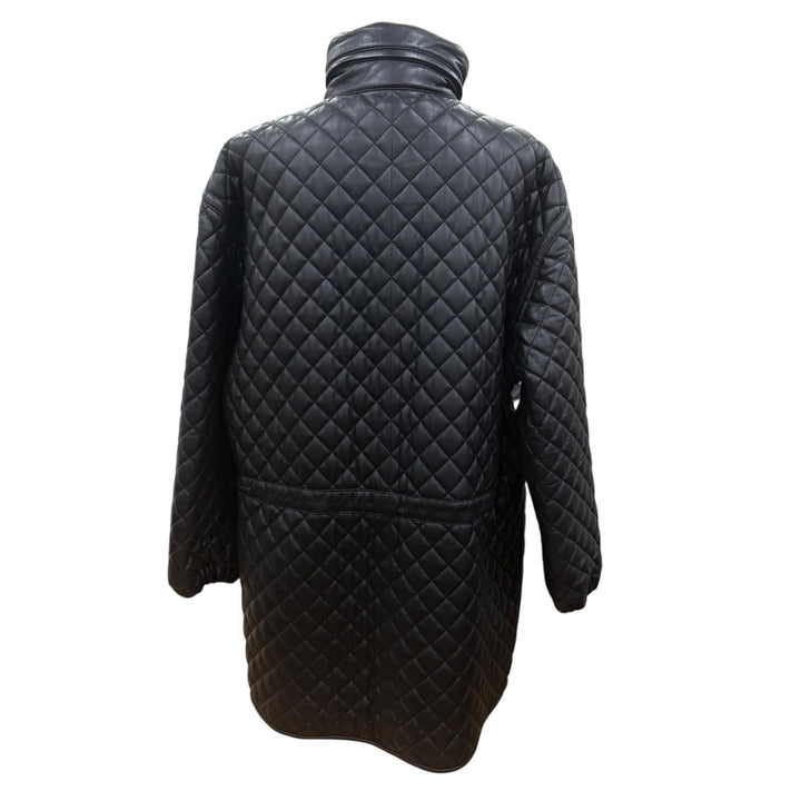 美品☆LOEWE ロエベ ロング丈 ZIP UP 総柄デザイン キルティング レザー コート ブラック 42 イタリア製 レディース