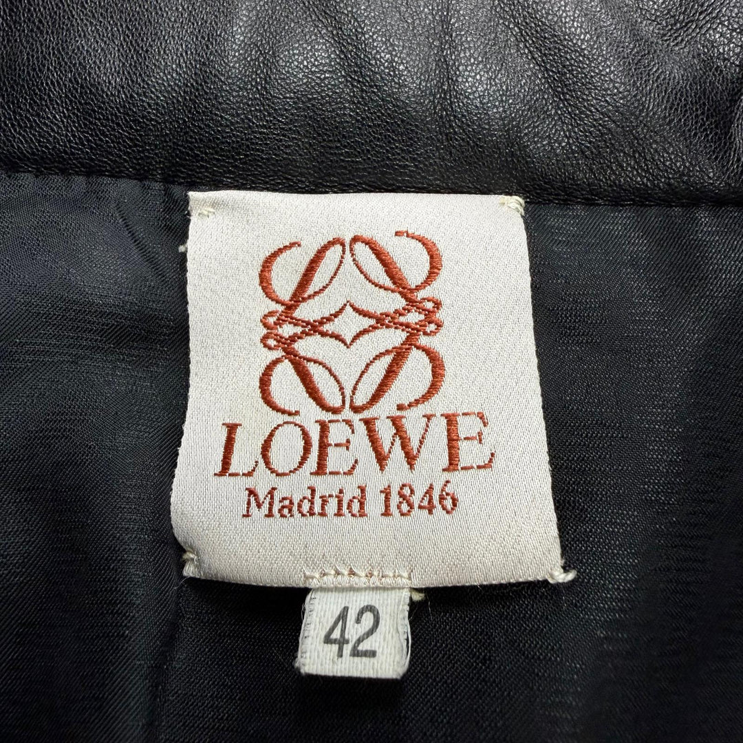 美品☆LOEWE ロエベ ロング丈 ZIP UP 総柄デザイン キルティング レザー コート ブラック 42 イタリア製 レディース