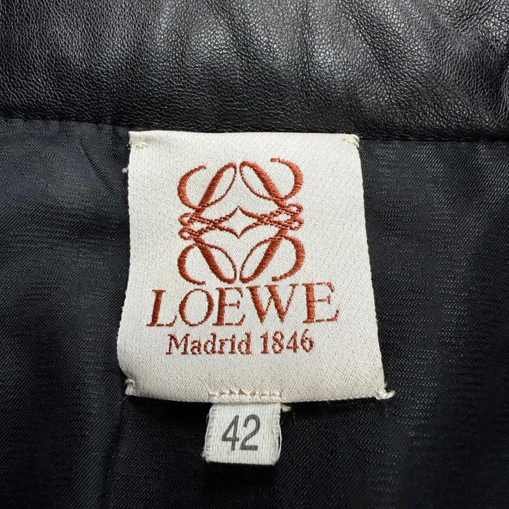 美品☆LOEWE ロエベ ロング丈 ZIP UP 総柄デザイン キルティング レザー コート ブラック 42 イタリア製 レディース