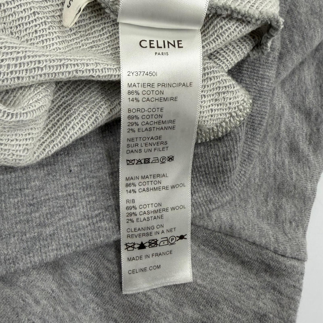 極美品★CELINE セリーヌ 2Y377450I コットン カシミヤ混 ルーズフィット トリオンフ刺繍入り パーカー グレー S フランス製 正規品