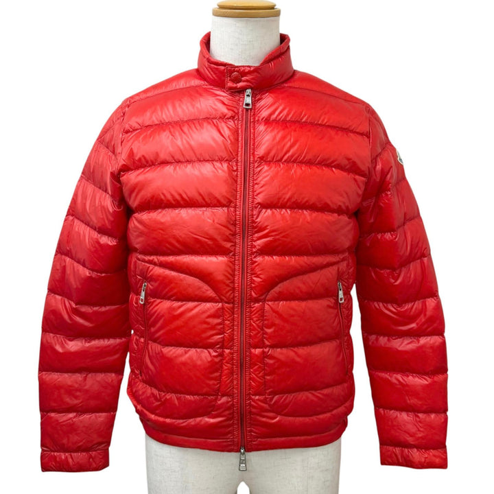 極美品□MONCLER モンクレール 41091413549953029 ACORUS GIUBBOTTO ロゴワッペン ライトダウンジャケット レッド 1 正規品 メンズ