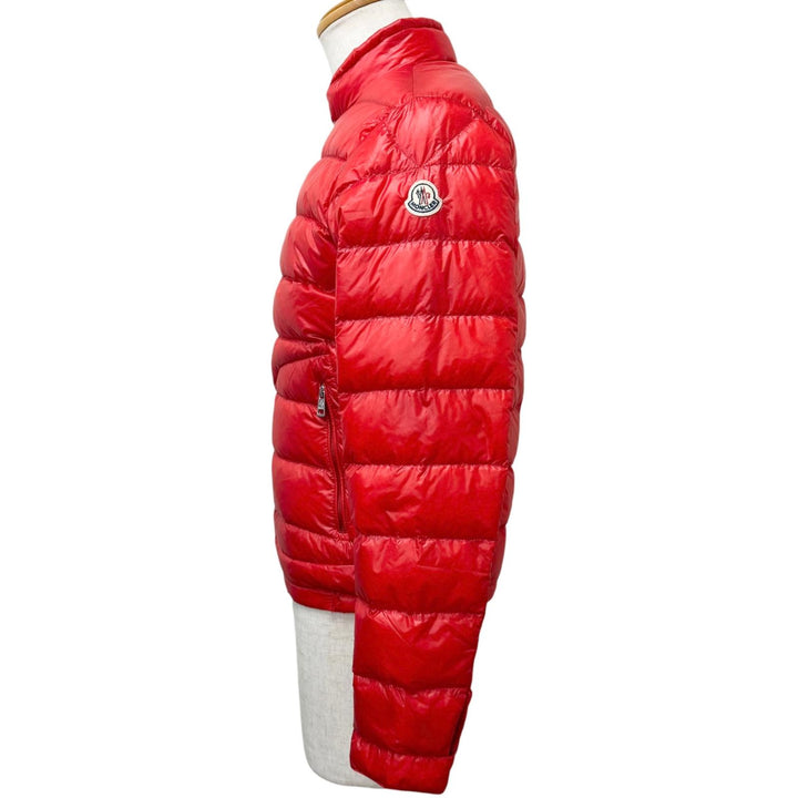 極美品□MONCLER モンクレール 41091413549953029 ACORUS GIUBBOTTO ロゴワッペン ライトダウンジャケット レッド 1 正規品 メンズ