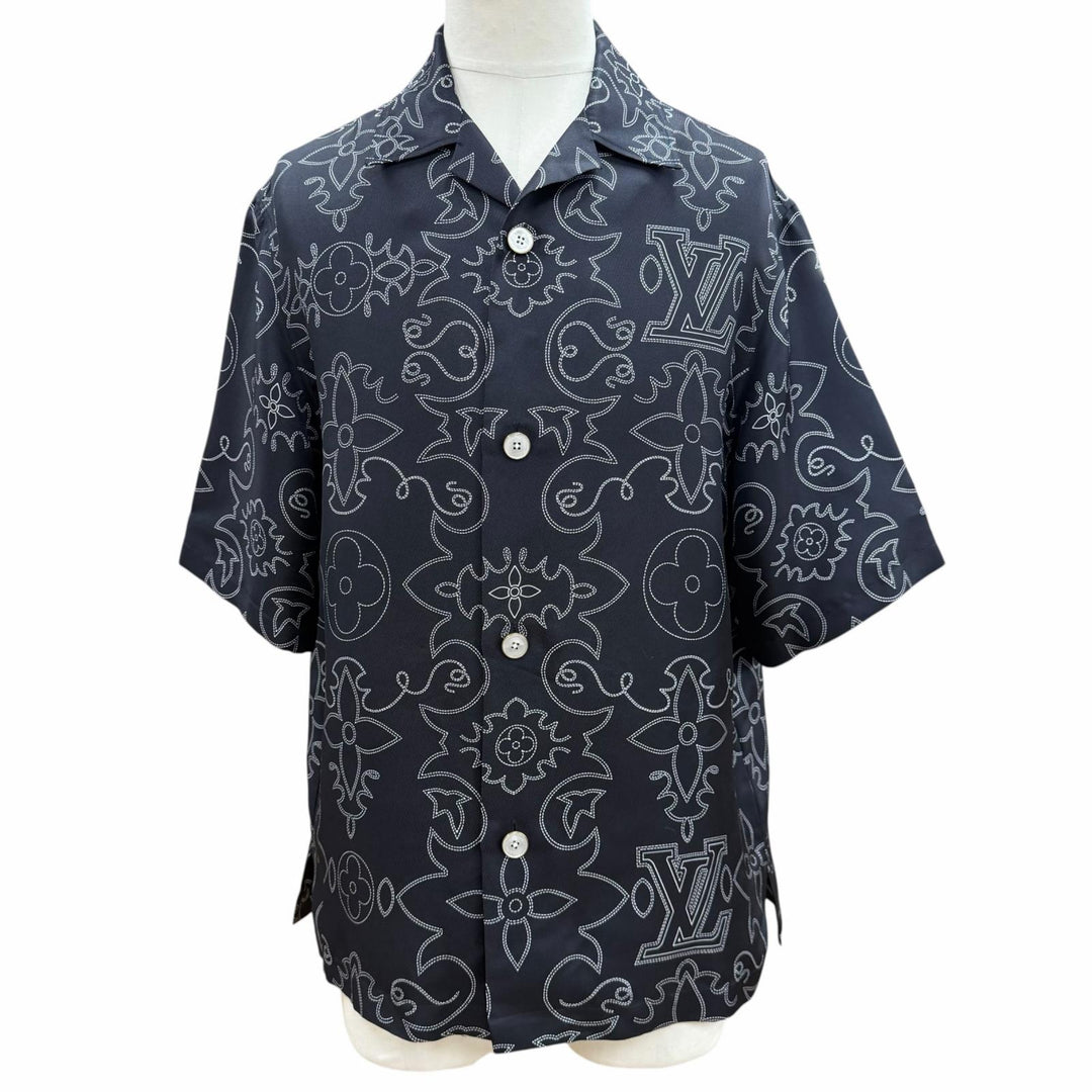 極美品▼LOUIS VUITTON ルイヴィトン 24AW シルク100% プリント LVアラベスク モチーフ 開襟 ショートスリーブ 半袖シャツ S 正規品