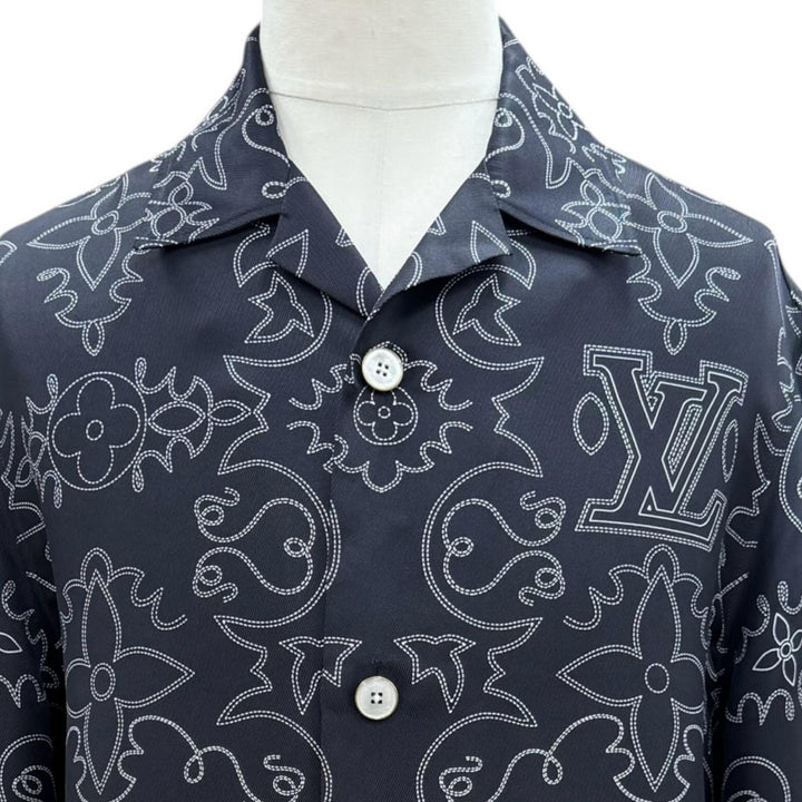 極美品▼LOUIS VUITTON ルイヴィトン 24AW シルク100% プリント LVアラベスク モチーフ 開襟 ショートスリーブ 半袖シャツ S 正規品
