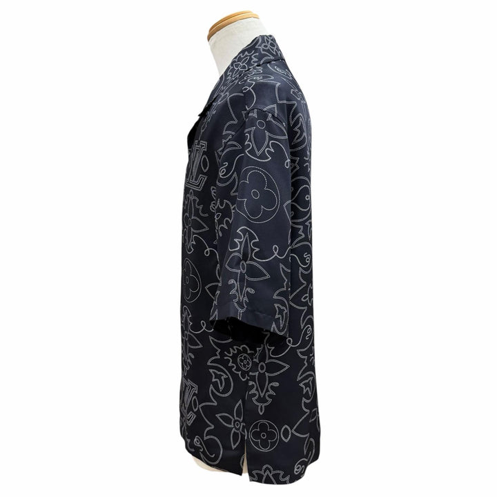 極美品▼LOUIS VUITTON ルイヴィトン 24AW シルク100% プリント LVアラベスク モチーフ 開襟 ショートスリーブ 半袖シャツ S 正規品