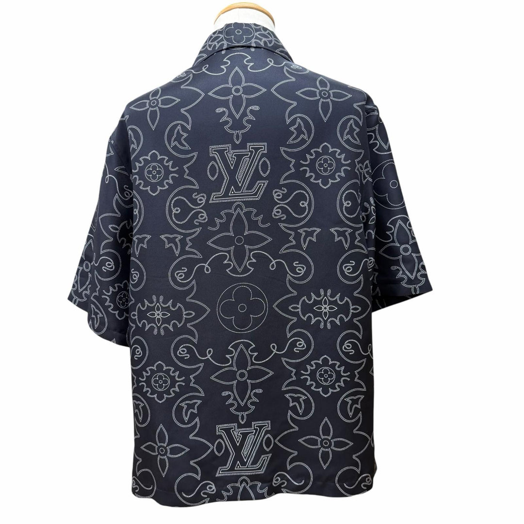 極美品▼LOUIS VUITTON ルイヴィトン 24AW シルク100% プリント LVアラベスク モチーフ 開襟 ショートスリーブ 半袖シャツ S 正規品