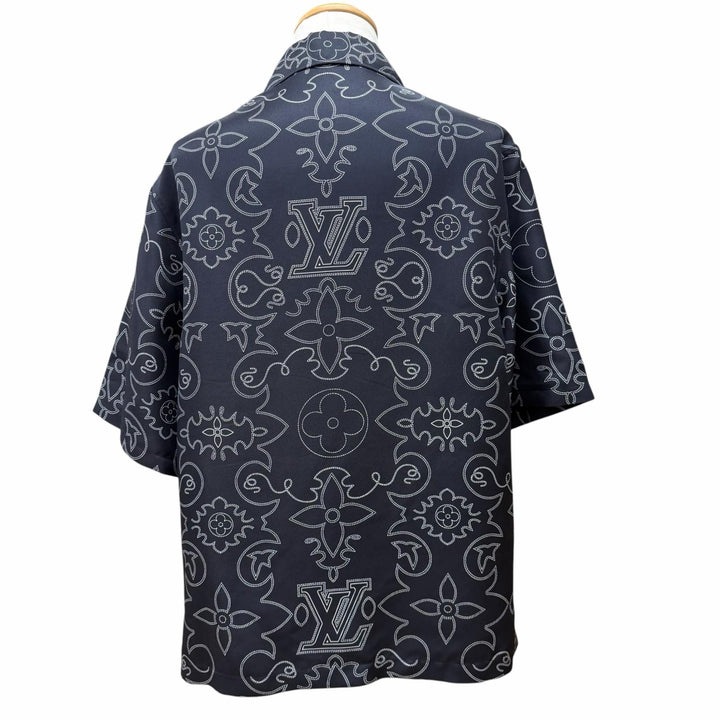 極美品▼LOUIS VUITTON ルイヴィトン 24AW シルク100% プリント LVアラベスク モチーフ 開襟 ショートスリーブ 半袖シャツ S 正規品