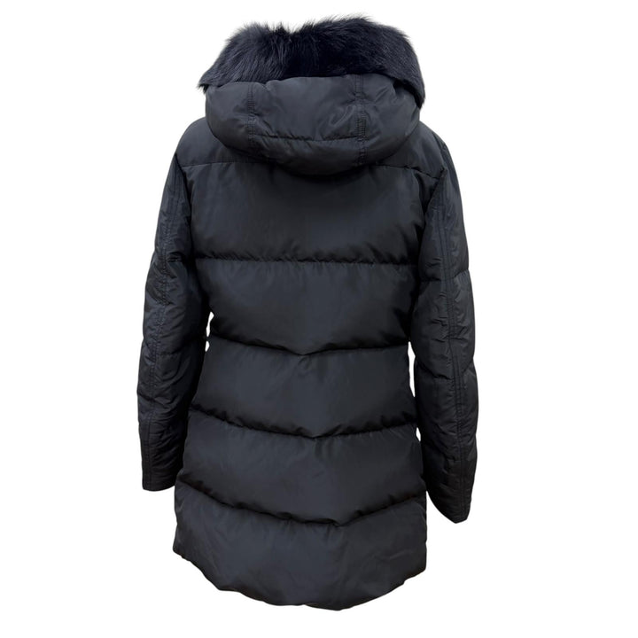 極美品☆PRADA プラダ 2025年製 29E117 トライアングルロゴ シープスキンファー・フード付 ZIP UP ダウンコート ブラック 42 正規品