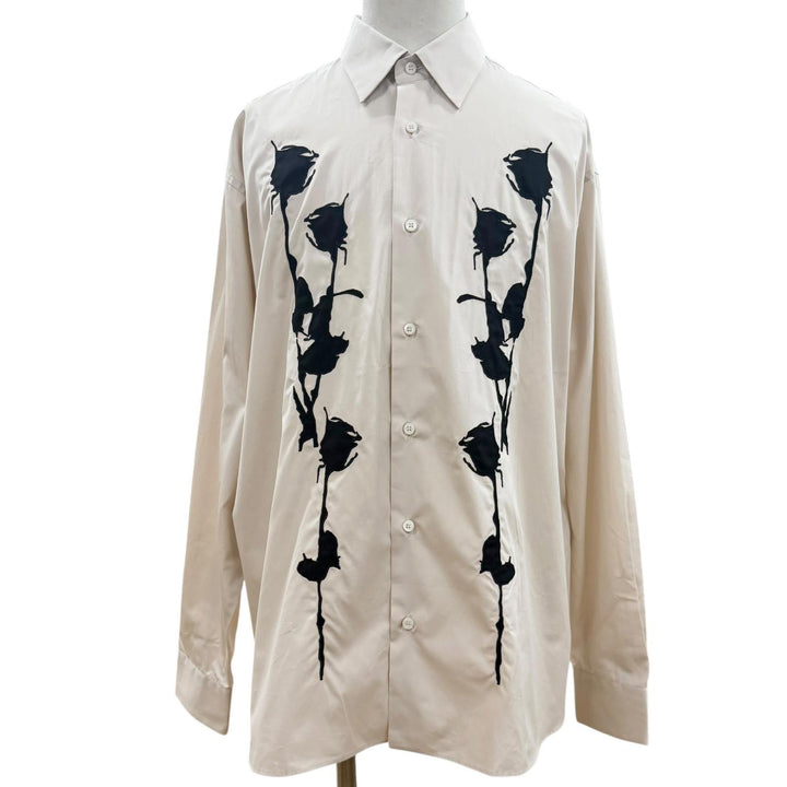 未使用品▼PRADA プラダ 24SS UCN541 コットン100% トライアングルロゴ エンブロイダリーポプリン 長袖シャツ ベージュ L 正規品 メンズ