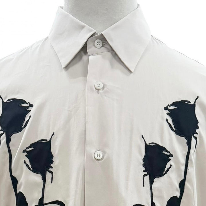 未使用品▼PRADA プラダ 24SS UCN541 コットン100% トライアングルロゴ エンブロイダリーポプリン 長袖シャツ ベージュ L 正規品 メンズ