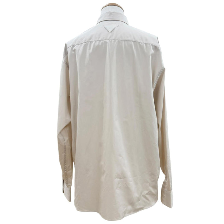 未使用品▼PRADA プラダ 24SS UCN541 コットン100% トライアングルロゴ エンブロイダリーポプリン 長袖シャツ ベージュ L 正規品 メンズ