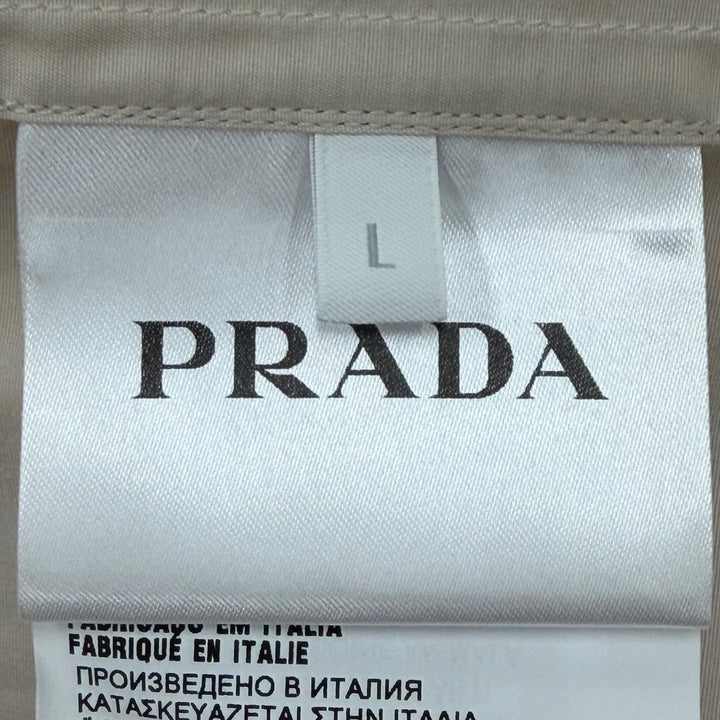 未使用品▼PRADA プラダ 24SS UCN541 コットン100% トライアングルロゴ エンブロイダリーポプリン 長袖シャツ ベージュ L 正規品 メンズ
