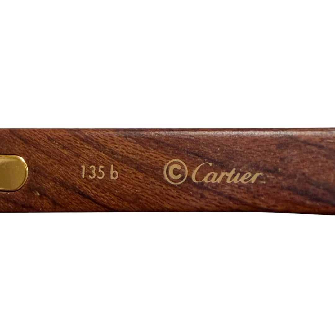 極美品▼Cartier カルティエ トリニティ ウッドテンプル オーバル メガネ 眼鏡 アイウェア ゴールド ブラウン 51□20 135 度入り メンズ