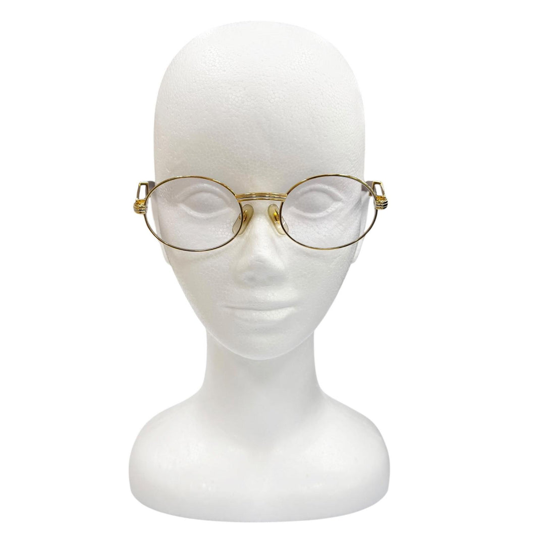 極美品▼Cartier カルティエ トリニティ ウッドテンプル オーバル メガネ 眼鏡 アイウェア ゴールド ブラウン 51□20 135 度入り メンズ