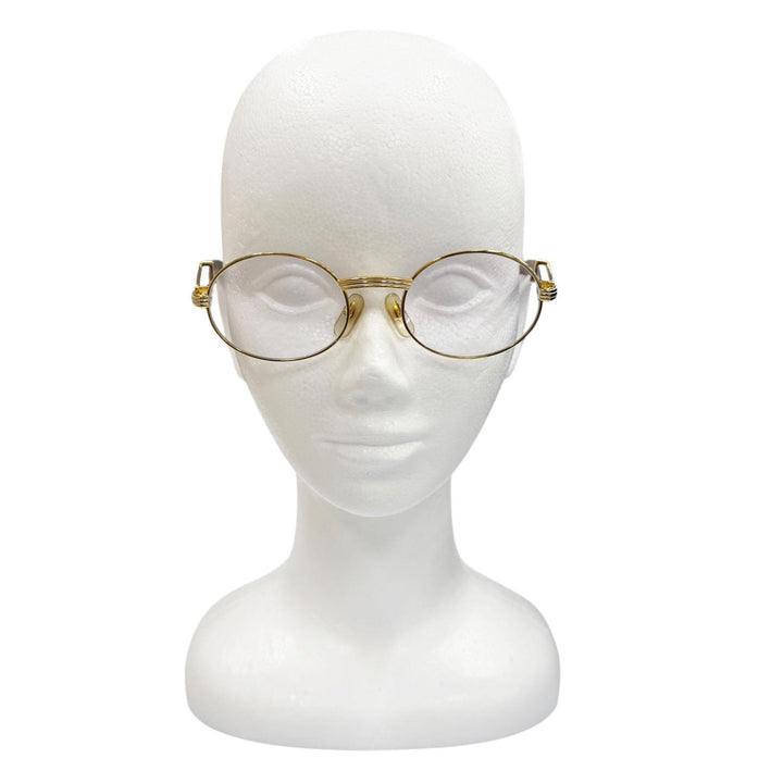 極美品▼Cartier カルティエ トリニティ ウッドテンプル オーバル メガネ 眼鏡 アイウェア ゴールド ブラウン 51□20 135 度入り メンズ