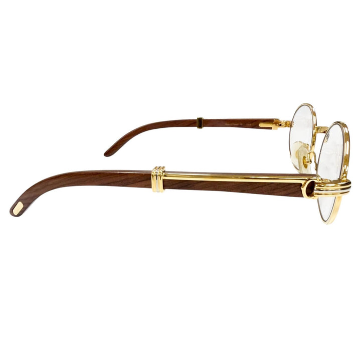 極美品▼Cartier カルティエ トリニティ ウッドテンプル オーバル メガネ 眼鏡 アイウェア ゴールド ブラウン 51□20 135 度入り メンズ