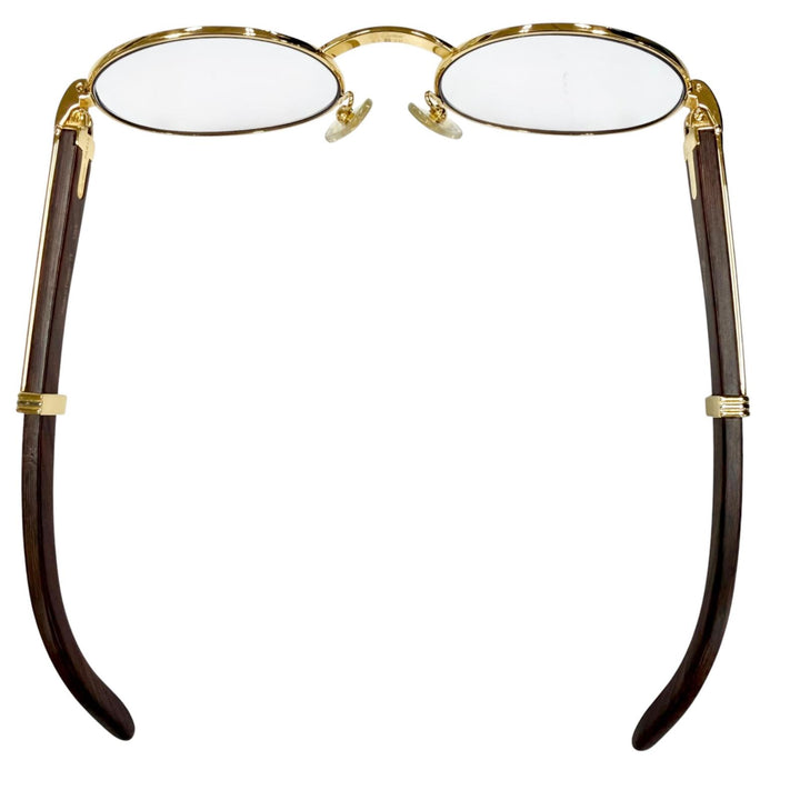 極美品▼Cartier カルティエ トリニティ ウッドテンプル オーバル メガネ 眼鏡 アイウェア ゴールド ブラウン 51□20 135 度入り メンズ