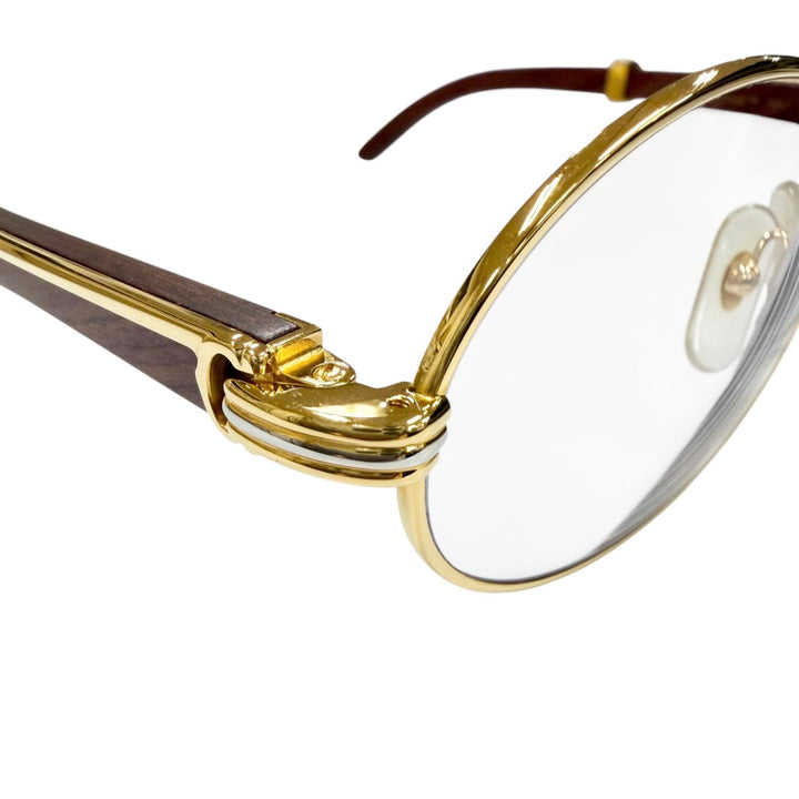 極美品▼Cartier カルティエ トリニティ ウッドテンプル オーバル メガネ 眼鏡 アイウェア ゴールド ブラウン 51□20 135 度入り メンズ