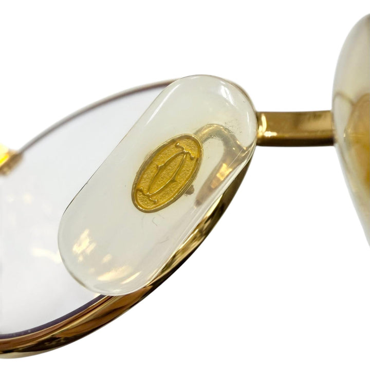 極美品▼Cartier カルティエ トリニティ ウッドテンプル オーバル メガネ 眼鏡 アイウェア ゴールド ブラウン 51□20 135 度入り メンズ