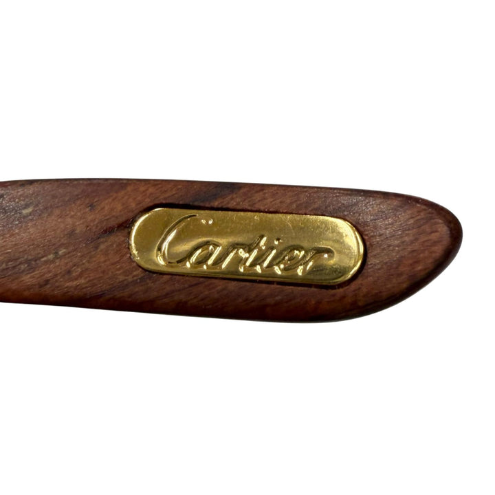 極美品▼Cartier カルティエ トリニティ ウッドテンプル オーバル メガネ 眼鏡 アイウェア ゴールド ブラウン 51□20 135 度入り メンズ