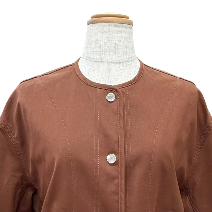 未使用品△HERMES エルメス 25SS 5E0163DQ コットン シルバー金具 セリエボタン ノーカラージャケット ブルゾン ブラウン 36 イタリア製
