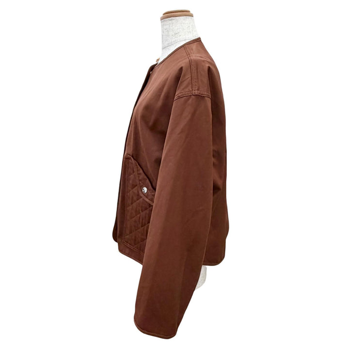 未使用品△HERMES エルメス 25SS 5E0163DQ コットン シルバー金具 セリエボタン ノーカラージャケット ブルゾン ブラウン 36 イタリア製