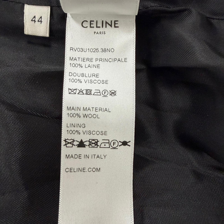 美品▼CELINE セリーヌ RV03U1025 ウール100% フーデッド カレッジロゴ コート ブラック 44 伊製 正規品 メンズ ガーメント・ハンガー付