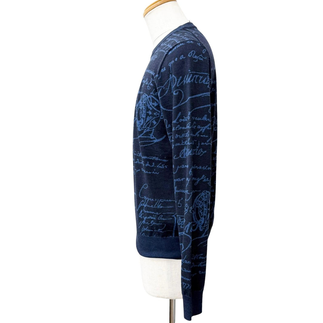 極美品□BERLUTI ベルルッティ R23KRL198YWBG Wool Scritto Crewneck Sweater カリグラフィ セーター ネイビー M イタリア製 正規品