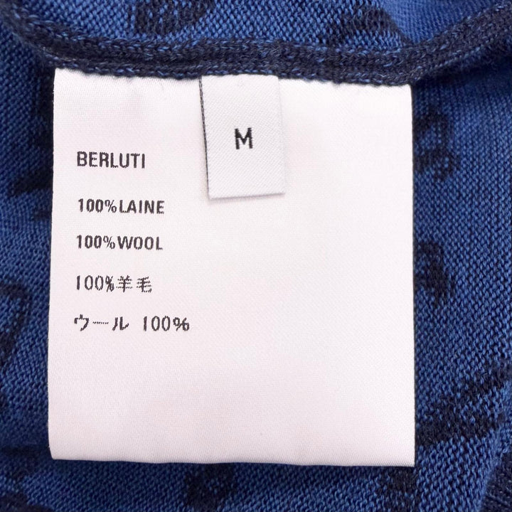 極美品□BERLUTI ベルルッティ R23KRL198YWBG Wool Scritto Crewneck Sweater カリグラフィ セーター ネイビー M イタリア製 正規品