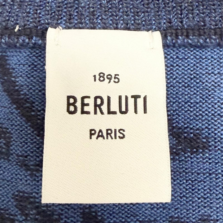 極美品□BERLUTI ベルルッティ R23KRL198YWBG Wool Scritto Crewneck Sweater カリグラフィ セーター ネイビー M イタリア製 正規品
