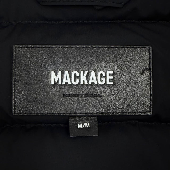 美品★MACKAGE マッカージュ 11602219-0A KADALINA ラクーンファー・フード付 ロゴワッペン レザー使い ダウンジャケット 黒 M 正規品