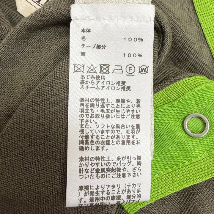 極美品□HERMES エルメス ウール100％ セリエボタン 薄手 長袖 モックネック ロングスリーブニット セーター カーキ S イタリア製 正規品