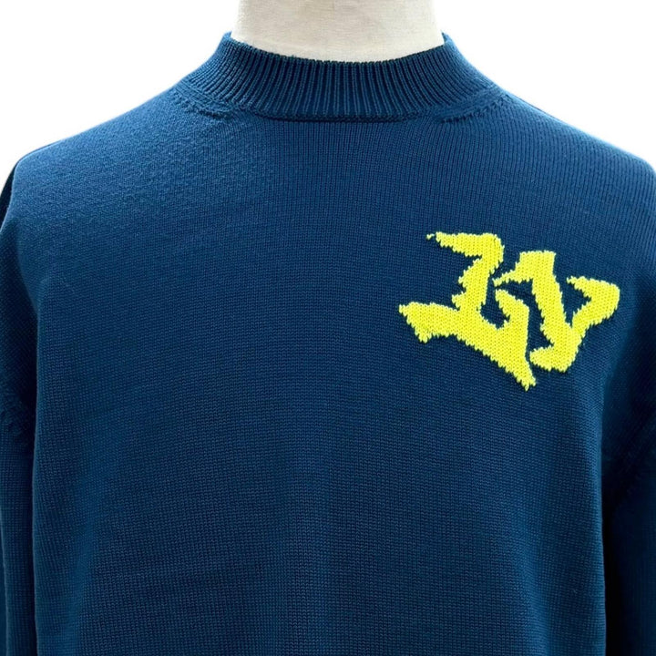 美品▼LOUIS VUITTON ルイヴィトン 22AW ウール100% LVロゴ刺繍 バイカラー シグネチャークルーネック ニット セーター S 正規品 メンズ