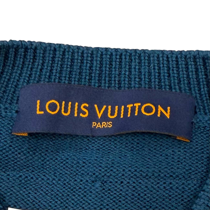 美品▼LOUIS VUITTON ルイヴィトン 22AW ウール100% LVロゴ刺繍 バイカラー シグネチャークルーネック ニット セーター S 正規品 メンズ