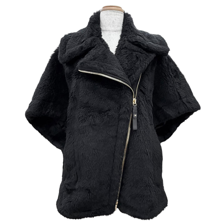 極美品△Max Mara マックスマーラ 2023年 23473613336 テディベア アルパカ ウール ZIP UP ジャケット ポンチョ ブラック SM 正規品 伊製