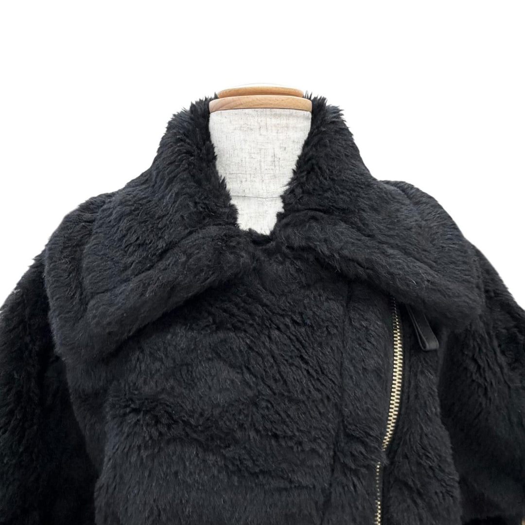 極美品△Max Mara マックスマーラ 2023年 23473613336 テディベア アルパカ ウール ZIP UP ジャケット ポンチョ ブラック SM 正規品 伊製