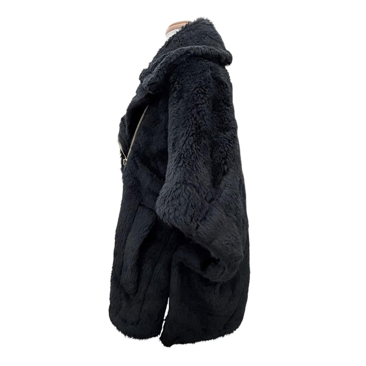 極美品△Max Mara マックスマーラ 2023年 23473613336 テディベア アルパカ ウール ZIP UP ジャケット ポンチョ ブラック SM 正規品 伊製