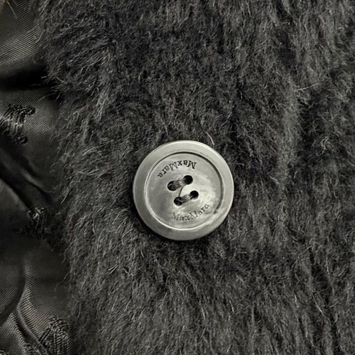 極美品△Max Mara マックスマーラ 2023年 23473613336 テディベア アルパカ ウール ZIP UP ジャケット ポンチョ ブラック SM 正規品 伊製