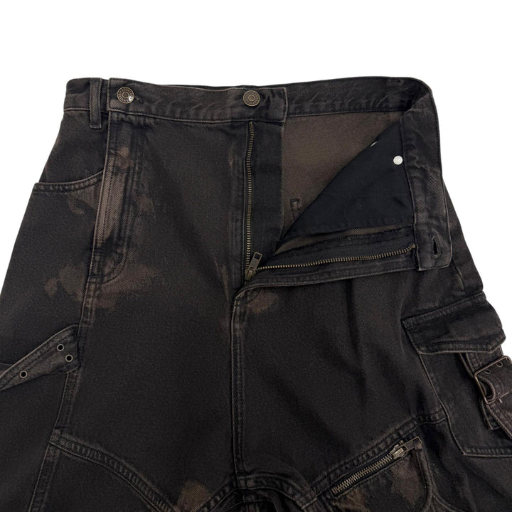 極美品□EGONlab エゴンラボ 24AW AW24 DN 002 B DENIM CARGO ELEV ATED コットン デニムカーゴパンツ ブラック(ブラウン寄り) S メンズ