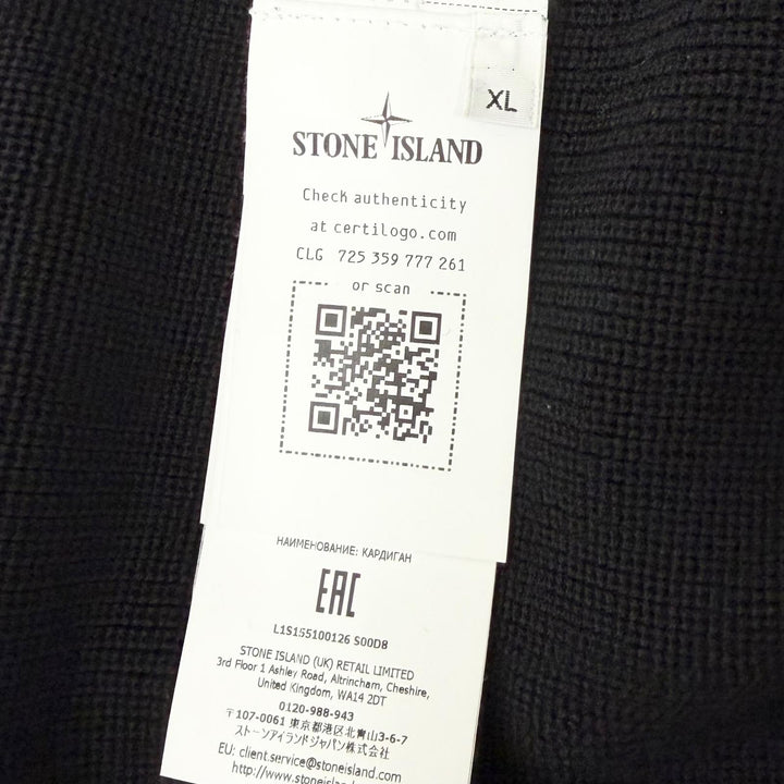 美品□STONE ISLAND ストーンアイランド RIBBED SOFT ORIGINAL COTTON ロゴワッペン ドライバーズニット ブルゾン ブラック XL 正規品