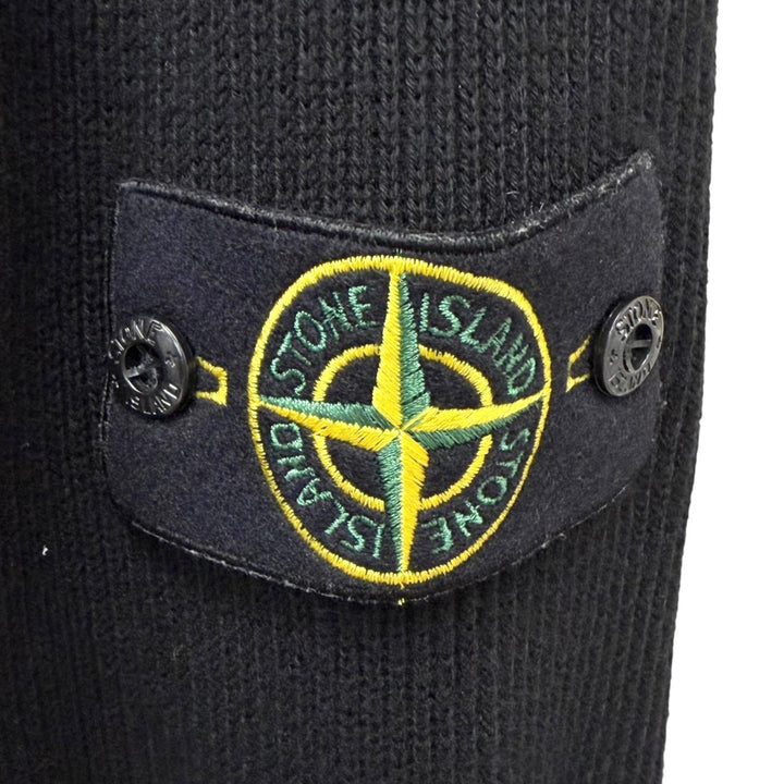 美品□STONE ISLAND ストーンアイランド RIBBED SOFT ORIGINAL COTTON ロゴワッペン ドライバーズニット ブルゾン ブラック XL 正規品
