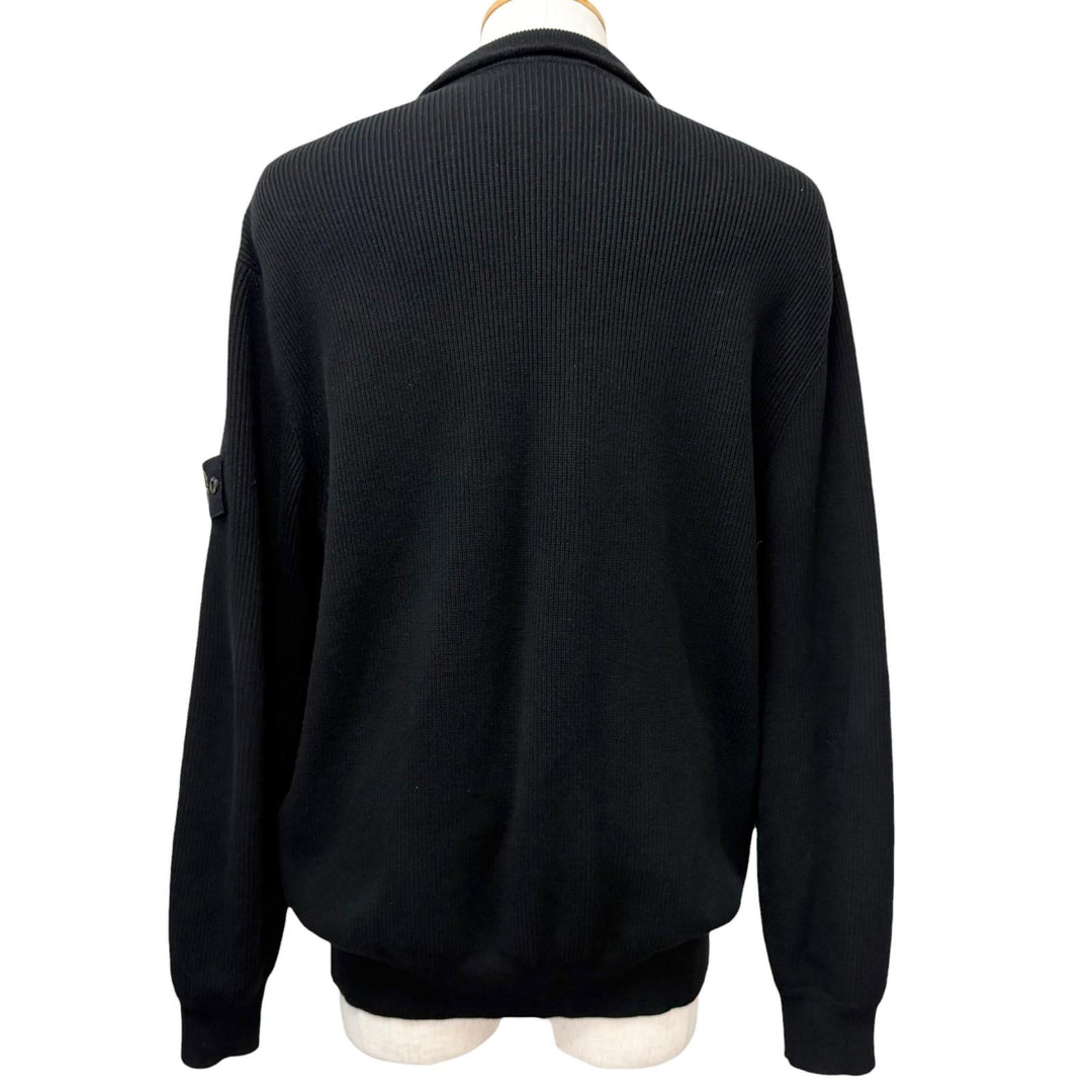 美品□STONE ISLAND ストーンアイランド RIBBED SOFT ORIGINAL COTTON ロゴワッペン ドライバーズニット ブルゾン ブラック XL 正規品
