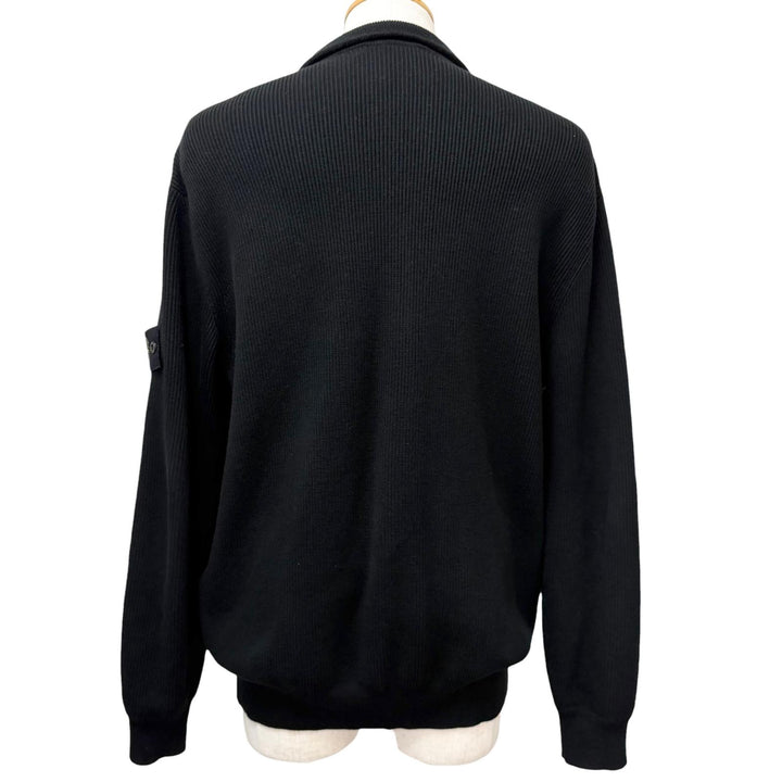 美品□STONE ISLAND ストーンアイランド RIBBED SOFT ORIGINAL COTTON ロゴワッペン ドライバーズニット ブルゾン ブラック XL 正規品