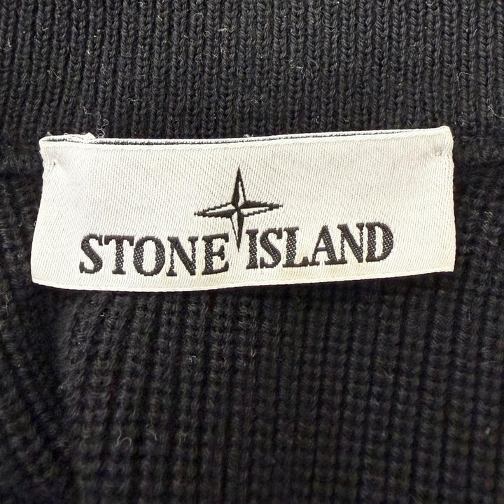 美品□STONE ISLAND ストーンアイランド RIBBED SOFT ORIGINAL COTTON ロゴワッペン ドライバーズニット ブルゾン ブラック XL 正規品