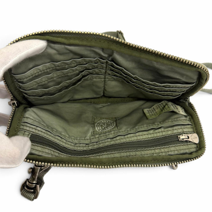 美品□PORTER CLASSIC ポータークラシック SUPER NYLON WALLET POUCH ナイロン ウォレットポーチ ショルダーバッグ カーキ メンズ